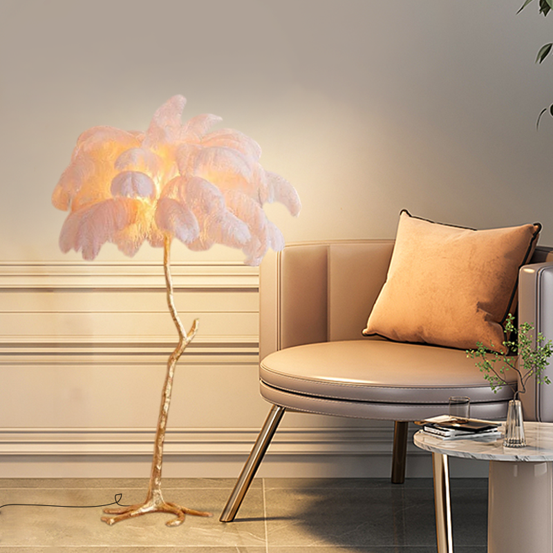 Art Deco Pink Feather Floor Lamp for Living Room